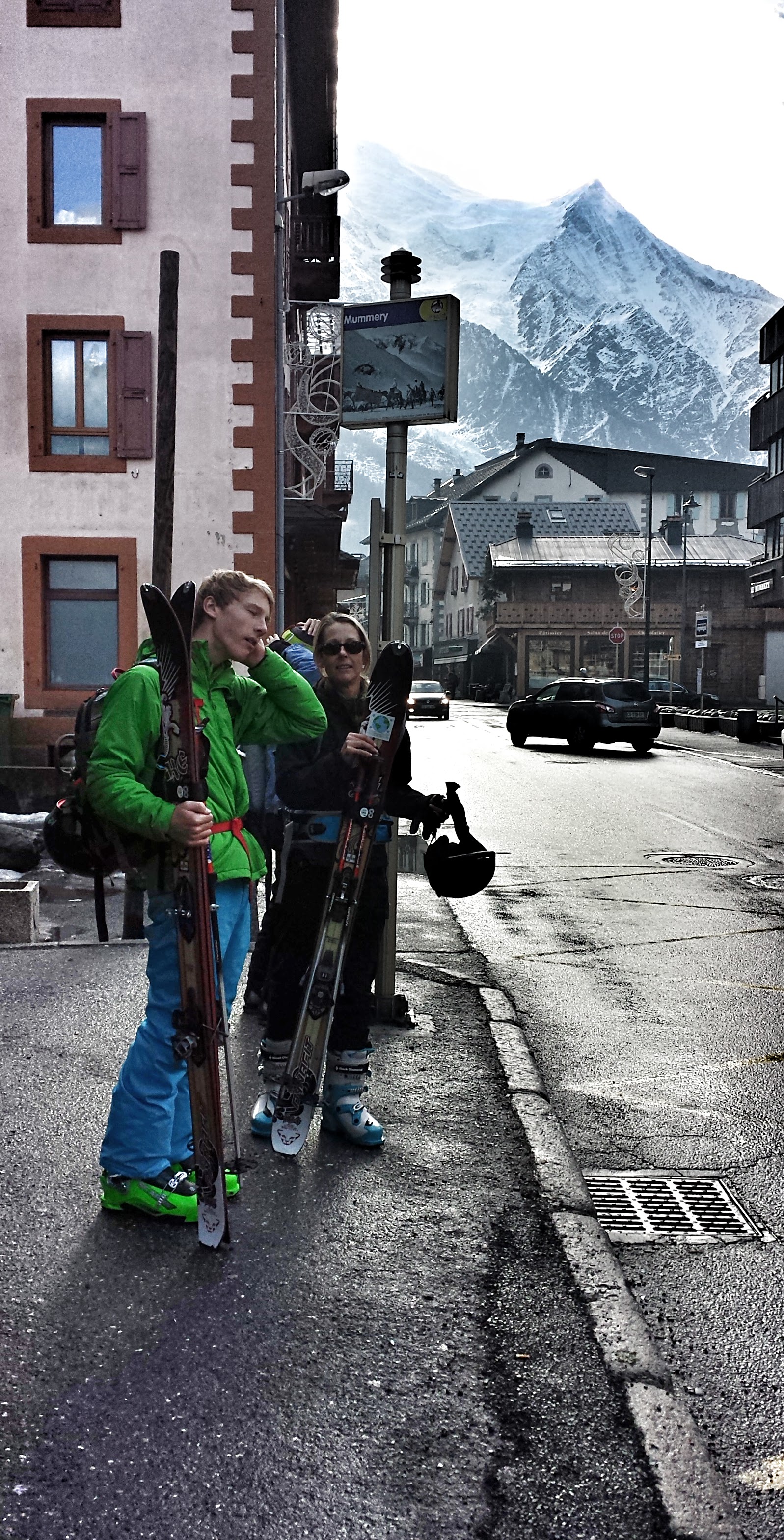 Waiting at our new bus stop
