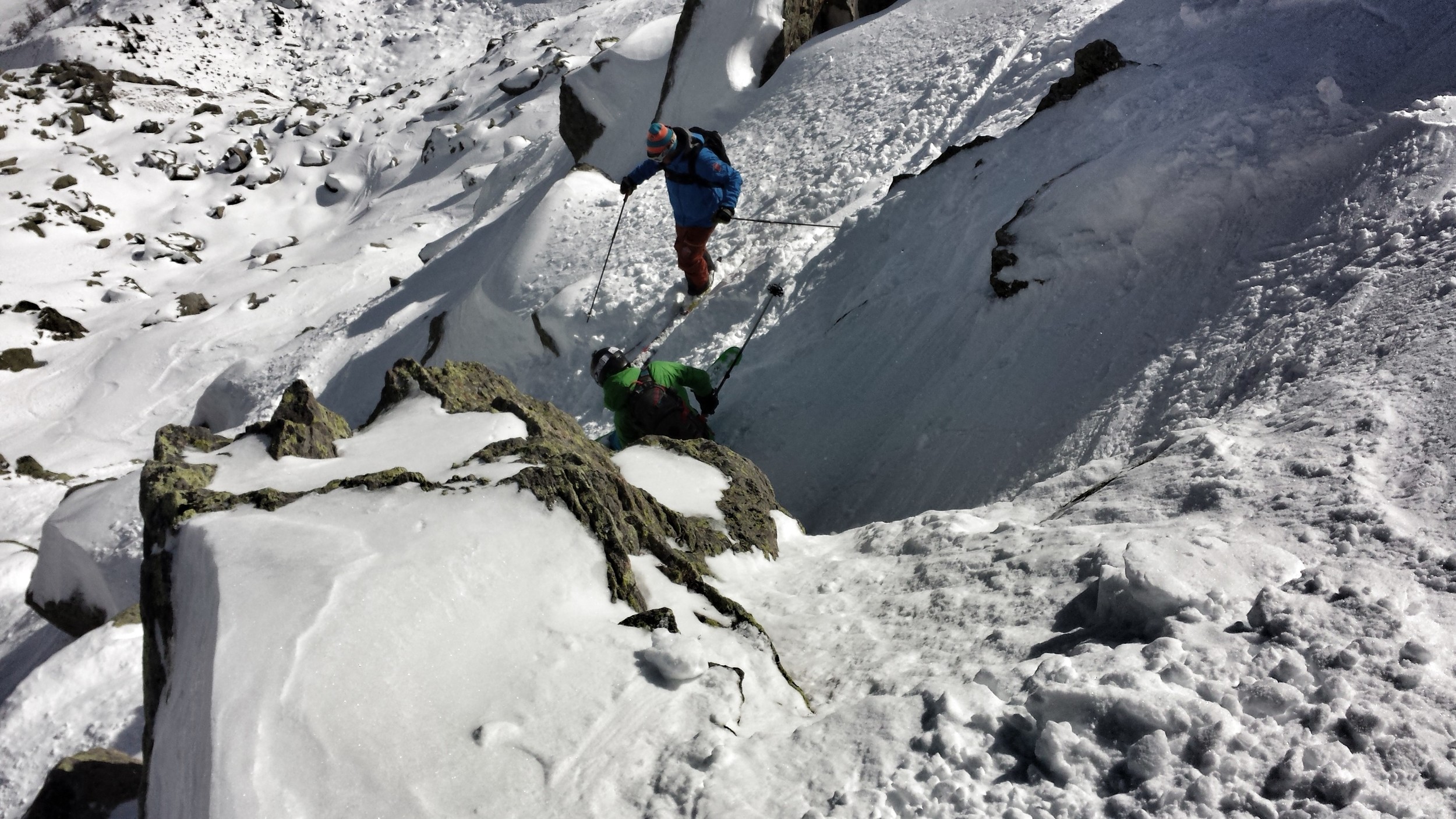 Dropping in - Peter in green, Chris in Blue