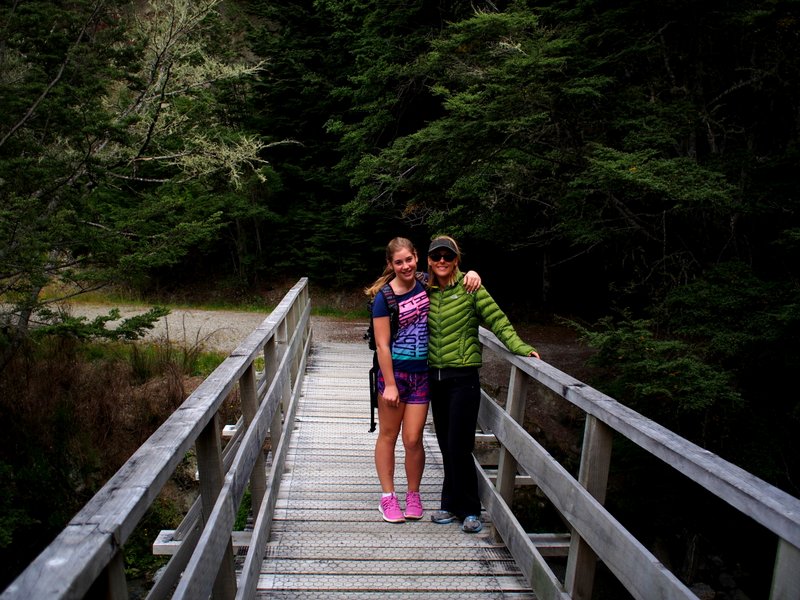 The girls on the first of many bridge crossings