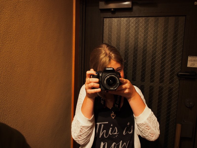Lea with her new camera getting ready for a photo expedition