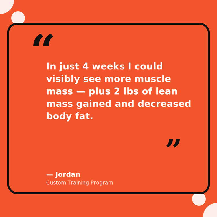 Jordan's testimonial: visible muscle gain and decreased body fat in 4 weeks