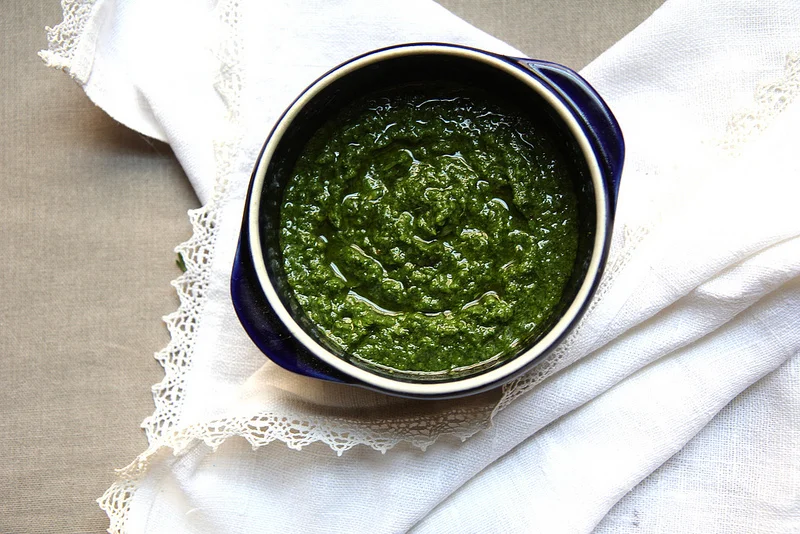 Carrot Top Garlic Scape Pesto