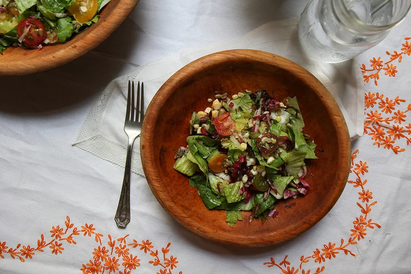 First of Summer Salad with Herby Manchego Dressing