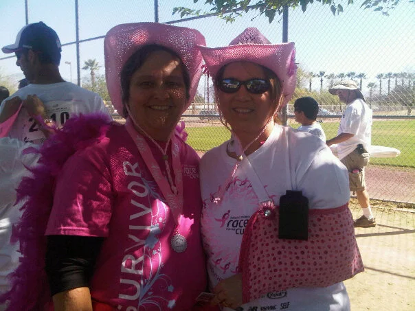 Lyn and Me at the 2010 So. AZ Race for the Cure (I even had a cute pink sling for my seriously damaged shoulder that year!).