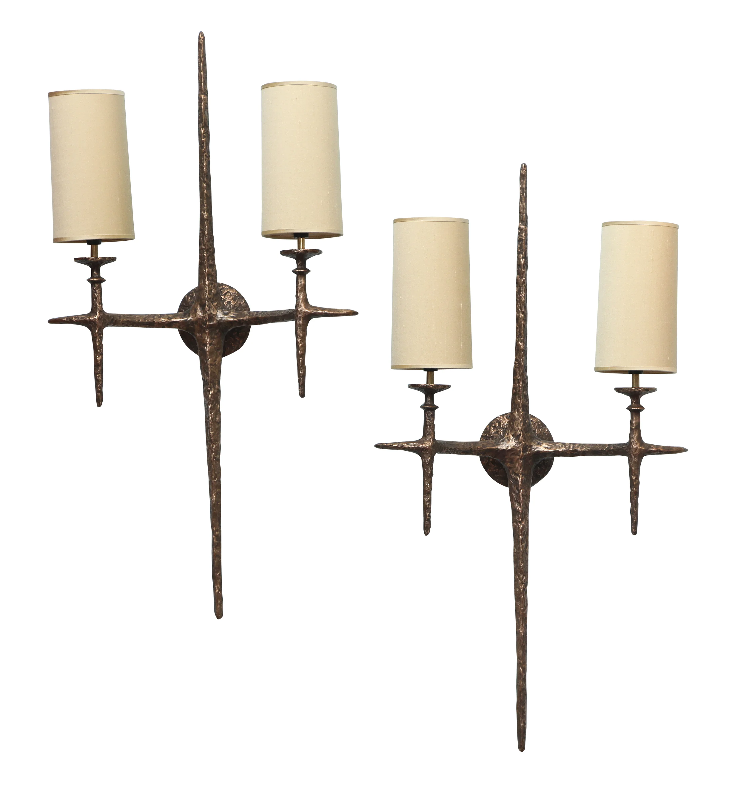 Cinelli Sculptural Bronze Sconces by Alexandre Logé
