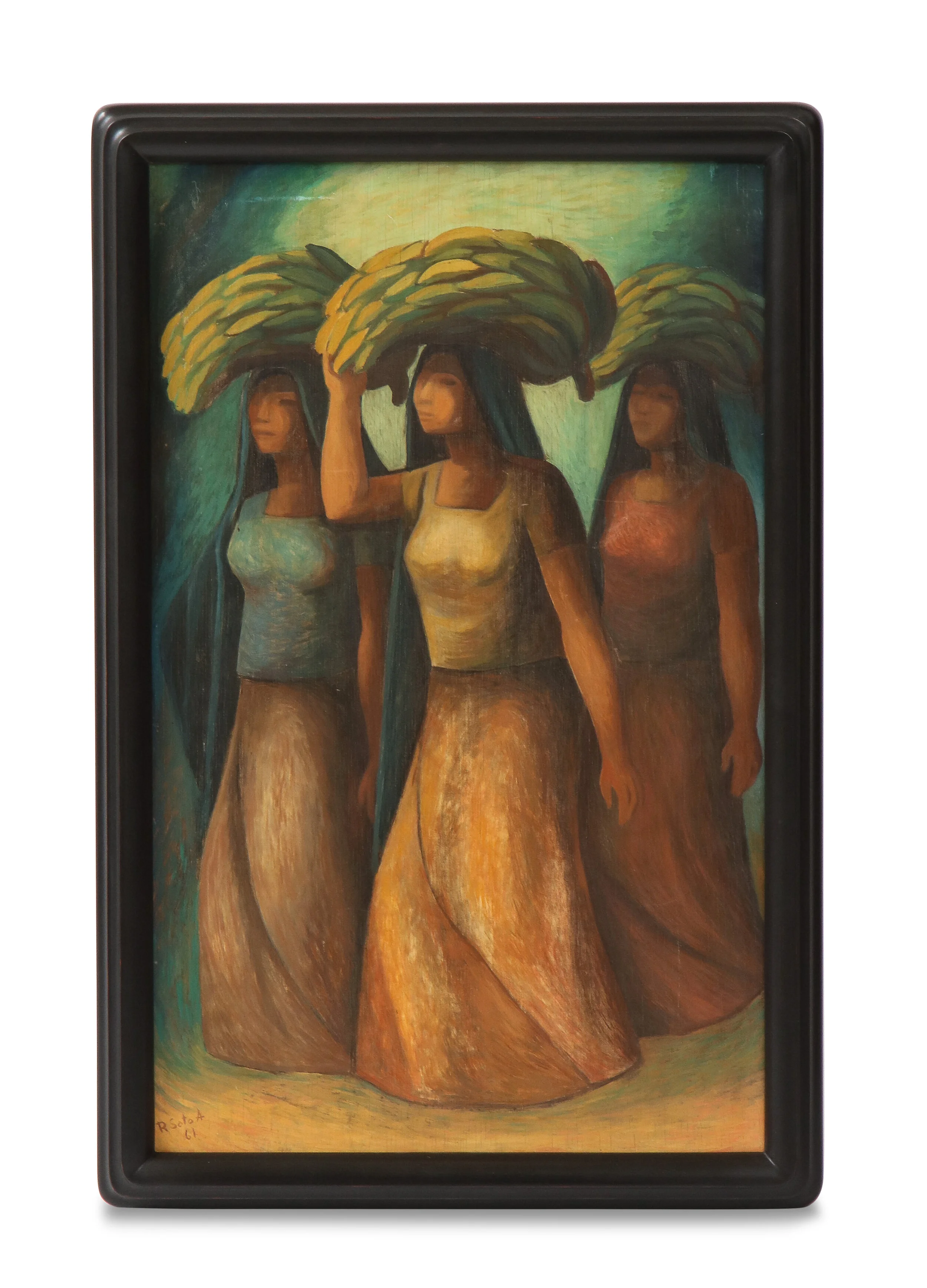 Mujeres Vendedoras oil on board by Rosendo Soto