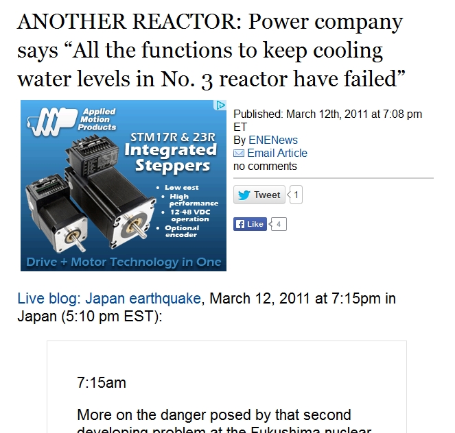 1 ANOTHER REACTOR Power company says “All the functions to keep cooling water levels in No. 3 reactor have failed.jpg