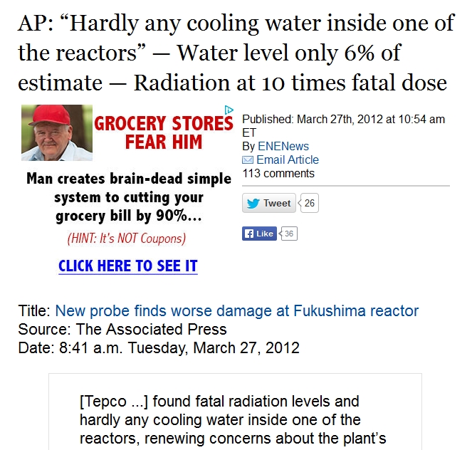 AP “Hardly any cooling water inside No. 2 ” — Water level only 6% of estimate — Radiation at 10 times fatal dose.jpg