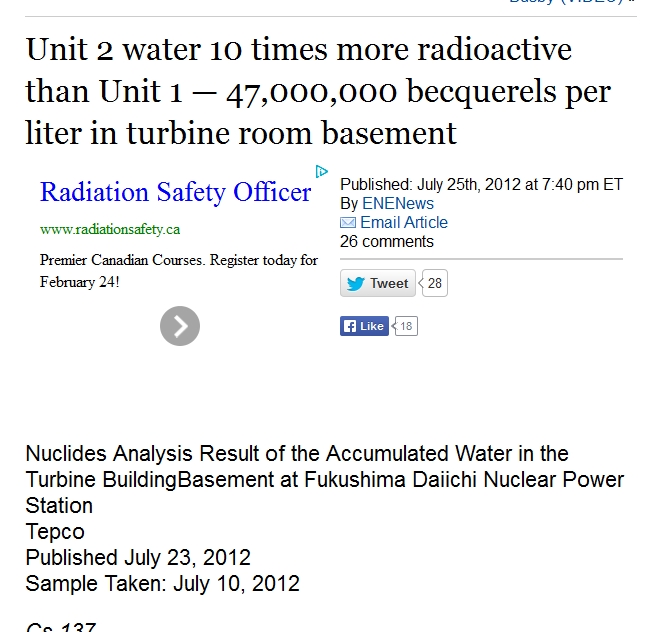 Unit 2 water 10 times more radioactive than Unit 1 — 47,000,000 becquerels per liter in turbine room basement.jpg