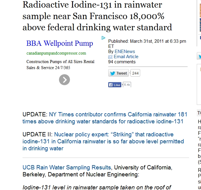 v Radioactive Iodine-131 in rainwater sample near San Francisco 18,000% above federal drinking water standard.jpg