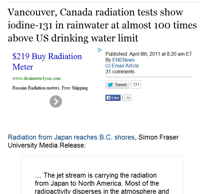 Vancouver, Canada radiation tests show iodine-131 in rainwater at almost 100 times above US drinking water limit.jpg