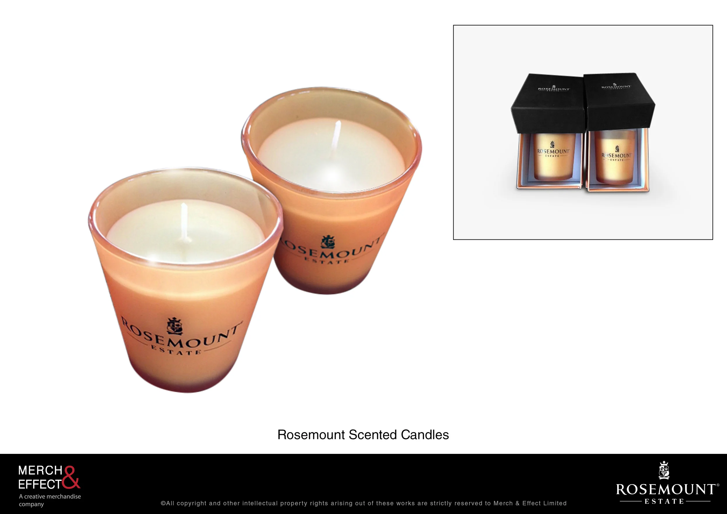   Bring elegance and class to your evenings with these Rosemount Scented Candles. Created for people who would like to enjoy more of Rosemount's brand than just its wines, these candles come in graceful gold glasses that will produce a cozy charm to 