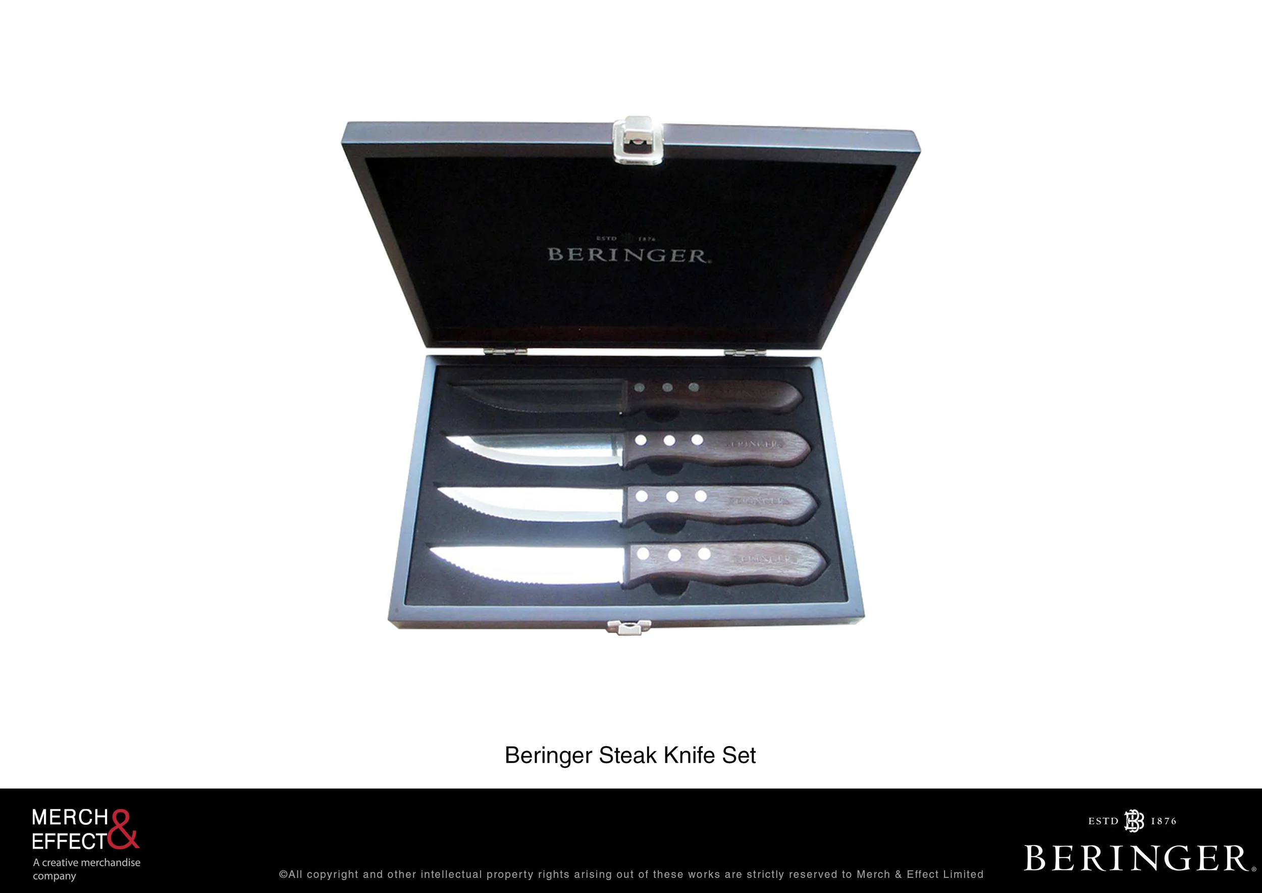  Made for Treasury Wine Estates'&nbsp;Beringer brand, this Steak Knife Set is a GWP that will surely capture anyone's attention. This is because it speaks of quality through and through.  This 4-piece steak knife set comes with a clasped box bearing 