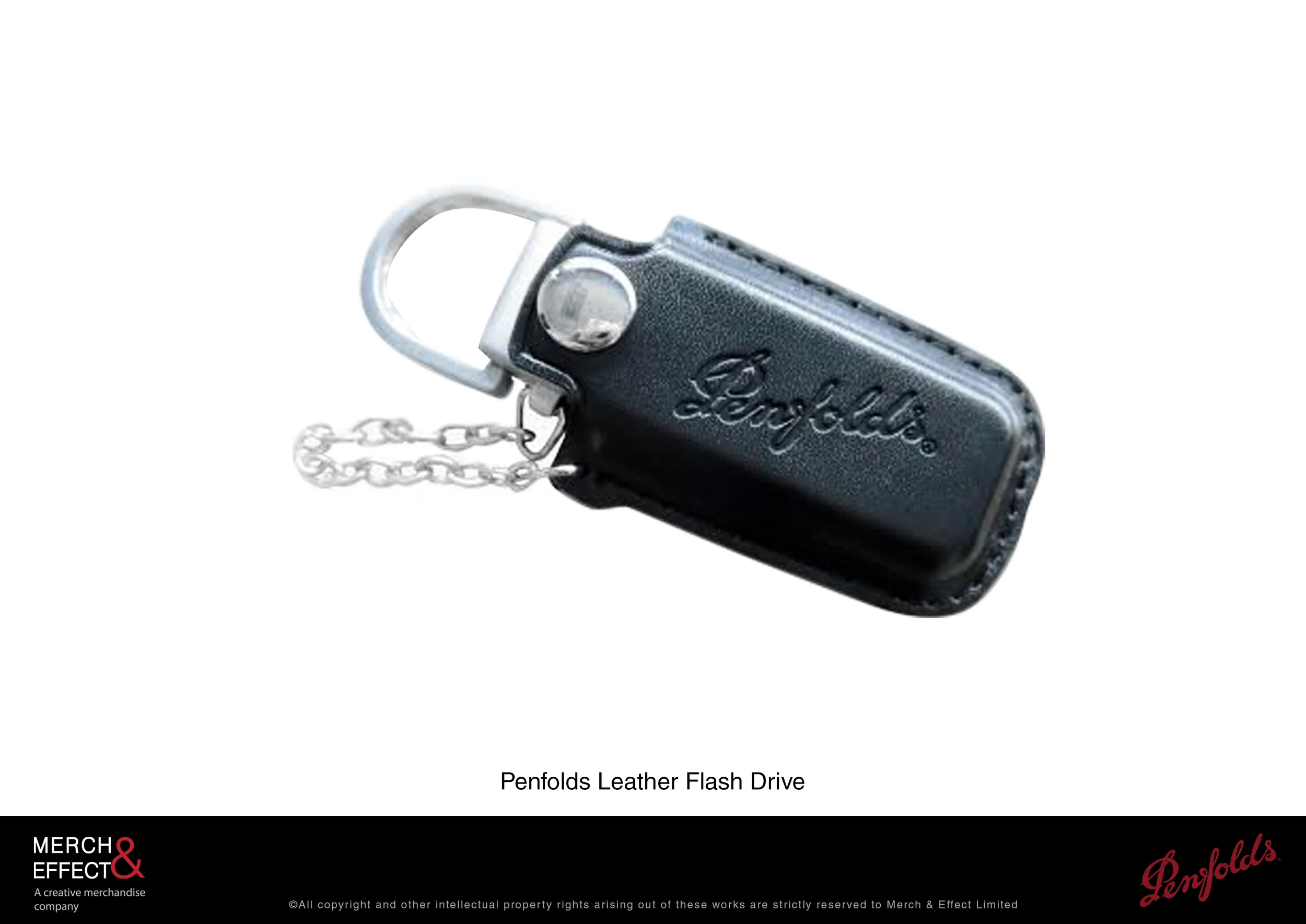  We wanted to go for a stylish and simple approach for this Penfolds flash drive. We had the Penfolds logo laser engraved on the leather sheath. We used leather because this material projects sophistication and it’s also very durable.  We attached a 