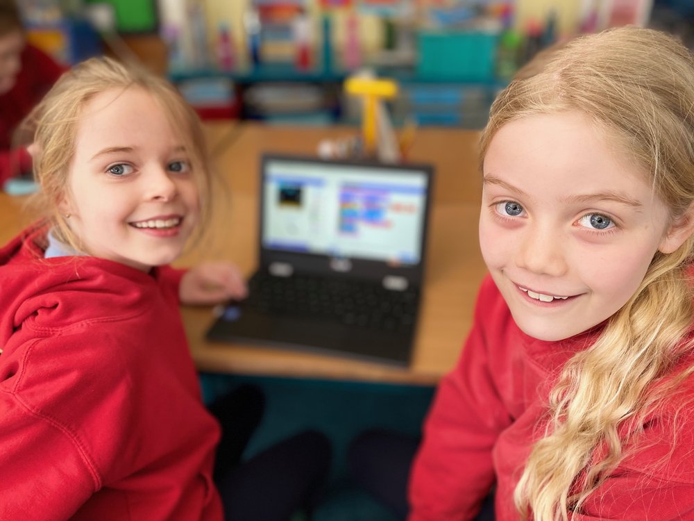STEAM Co OurMillion22 launch day at St Lawrence Primary Darcy Edgerton & Holly Myatt coding BBC MicroBits.jpg