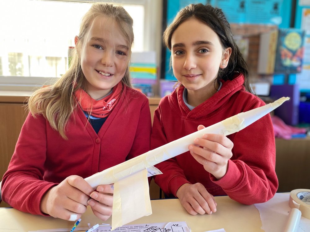 STEAM Co OurMillion22 launch day at St Lawrence Primary with a paper rocket.jpg