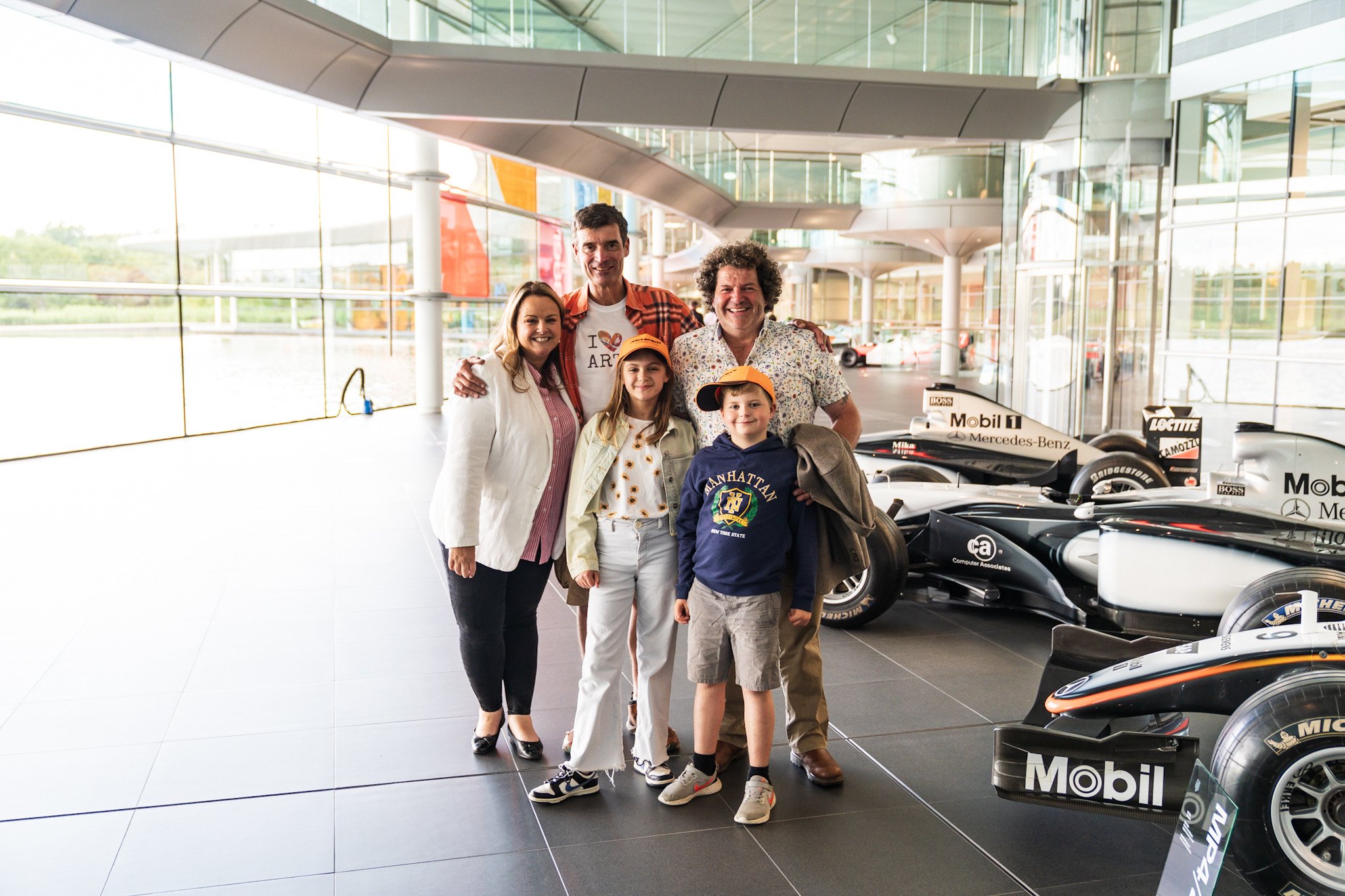 Yorkshire Families - Claire and daughter Ava Young and Richard and son Charlie Hampshire  at the McLaren Technical Centre with Nick Corston of STEAM Co.jpg