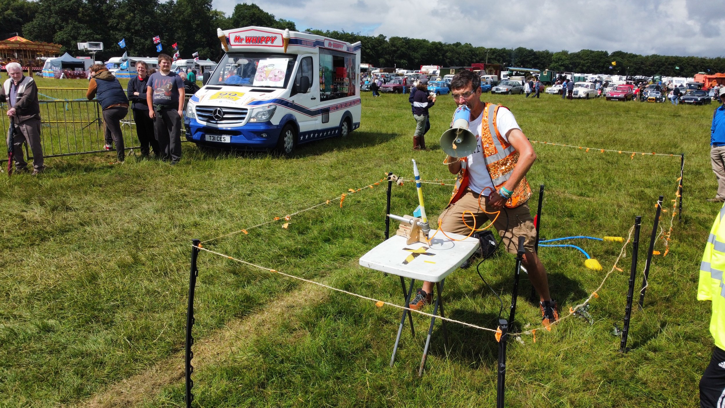 Nick Corston launches a paper rocket at the Duncombe Park Steam rally.JPG