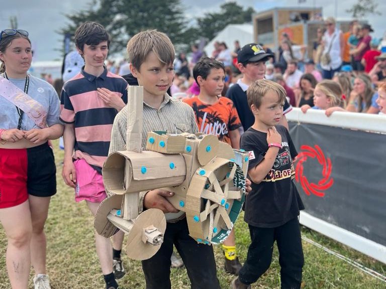 Kids with cardboard traction engine at Royal Cornwall Show.jpg