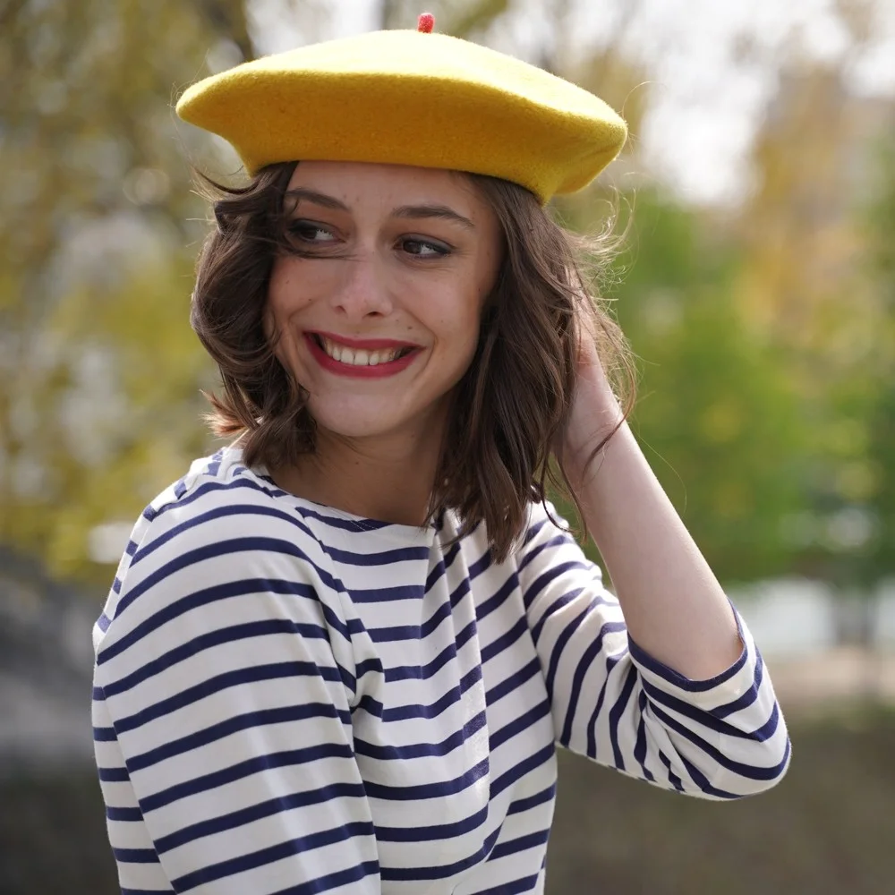 Yellow and White French Beret French Basque Beret​ | French Beret® main image 4