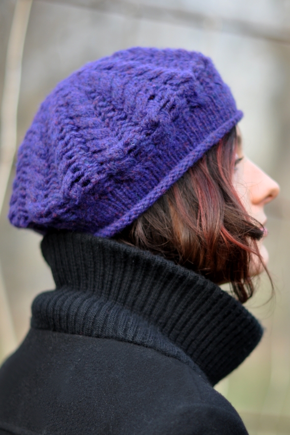 Elourne cable & lace beret knitting pattern
