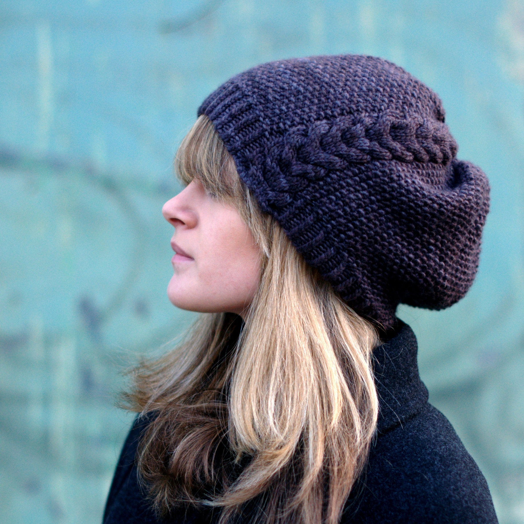 Kernmantle slouchy cable Hat knitting pattern