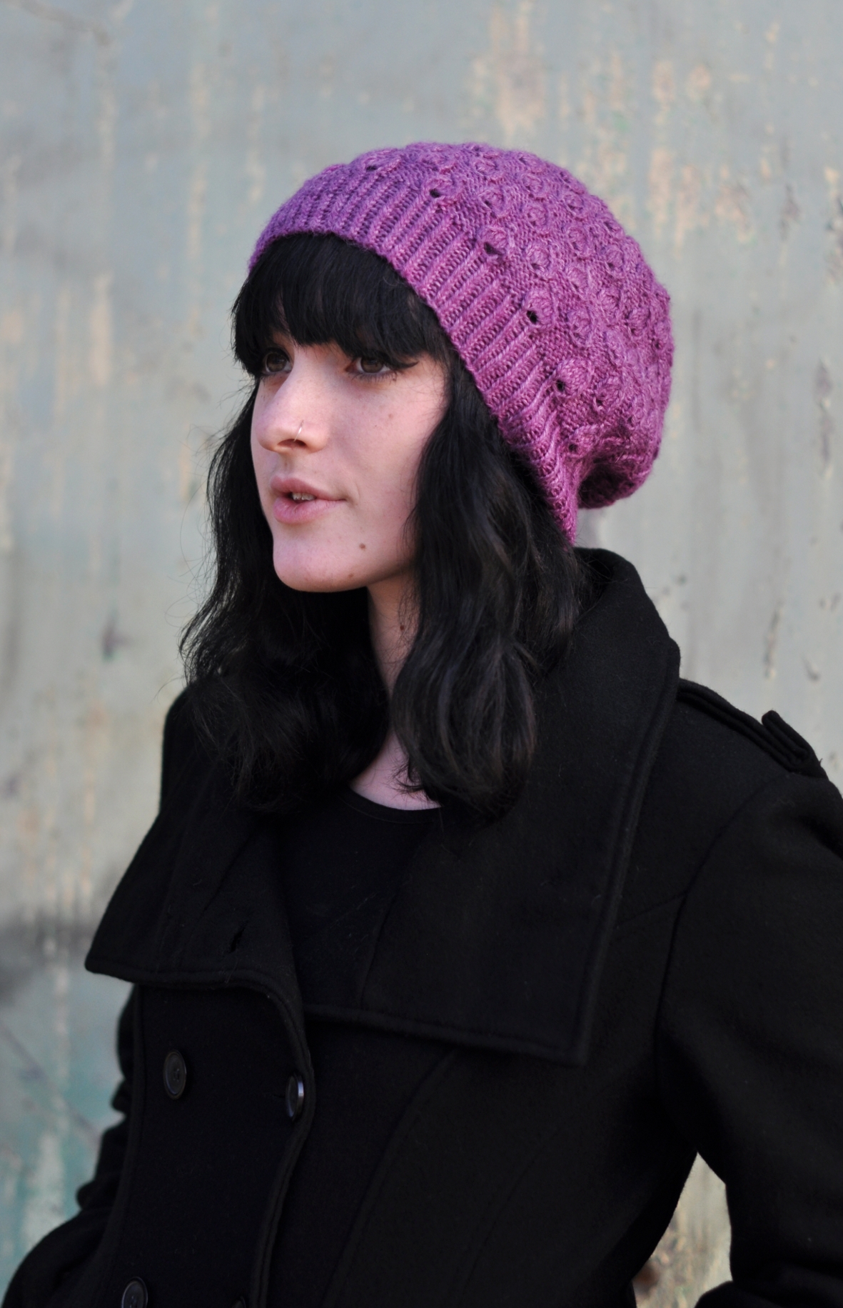 Pavone slouchy lace Hat knitting pattern