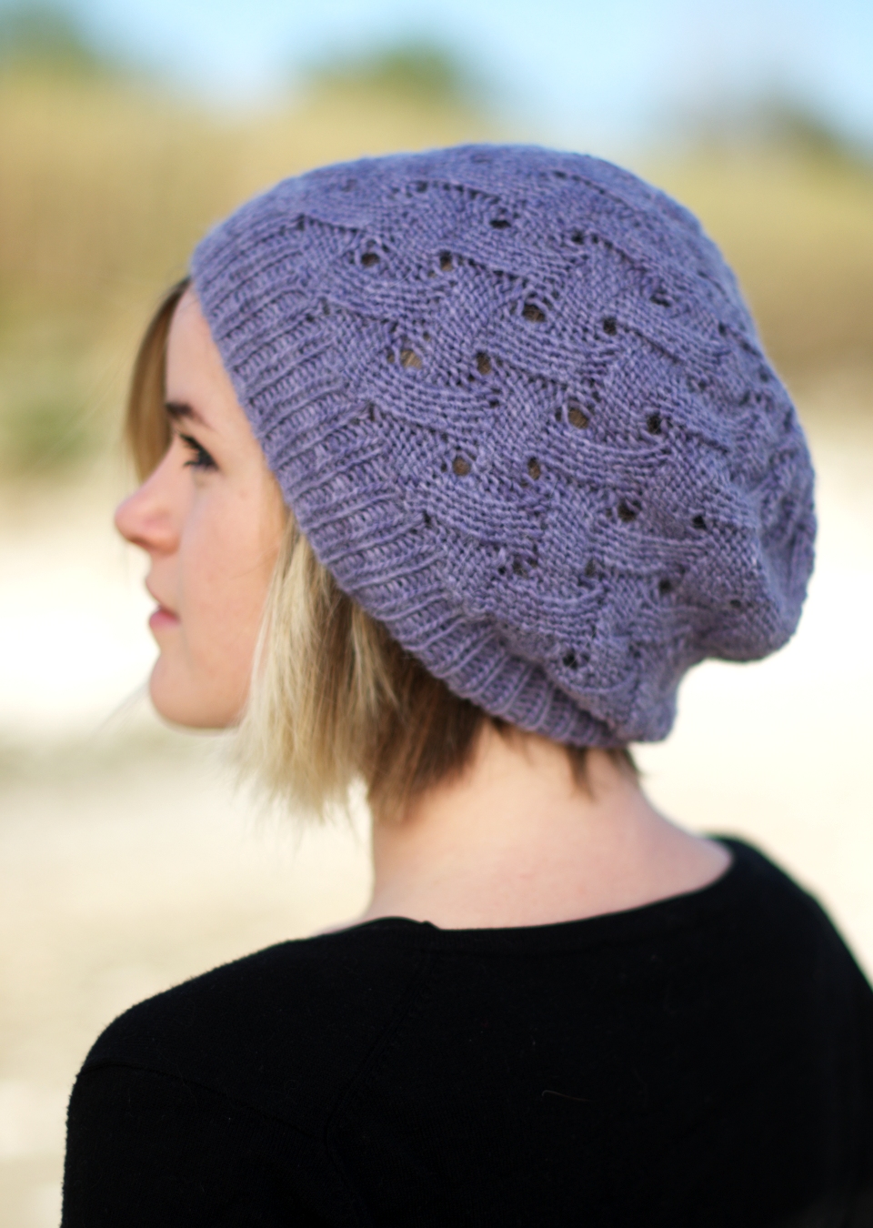 QL Slouch reversible slouchy lace Hat knitting pattern
