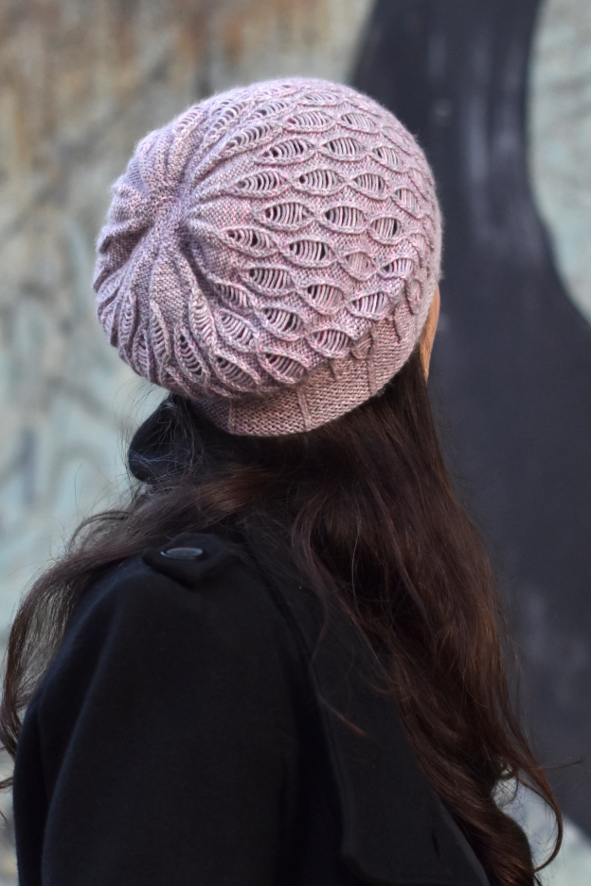 Rosalind slouchy cable and dropped stitch Hat knitting pattern