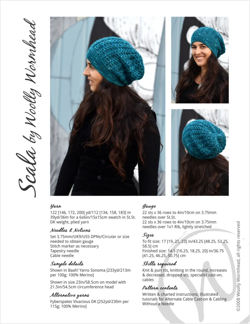 Scala slouchy lace Hat knitting pattern