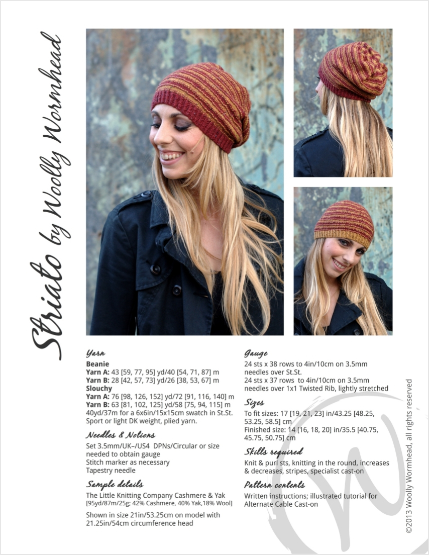 Striato beanie and slouchy striped Hat knitting pattern