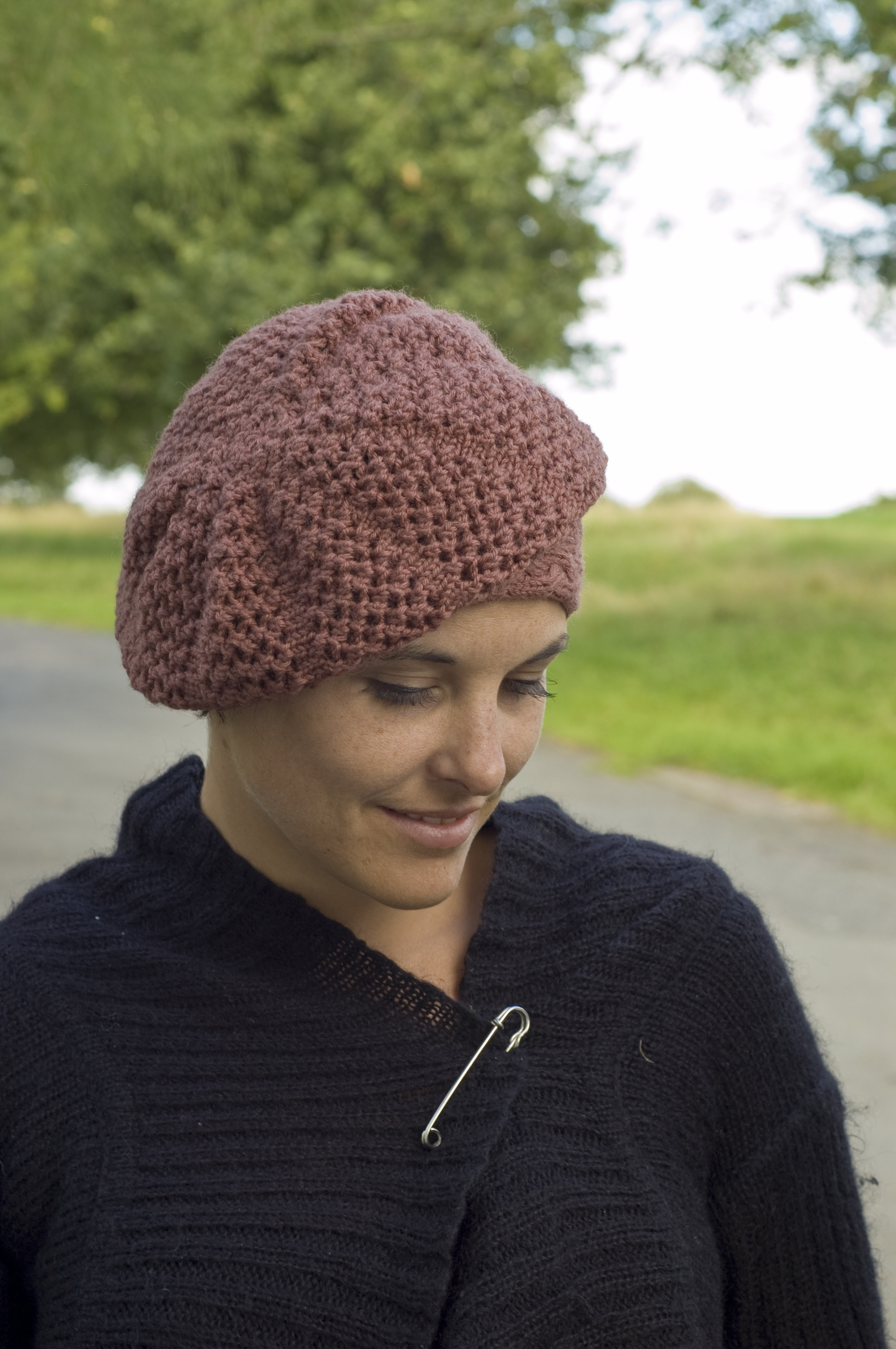 Strudel sideways knit slouchy lace Hat pattern
