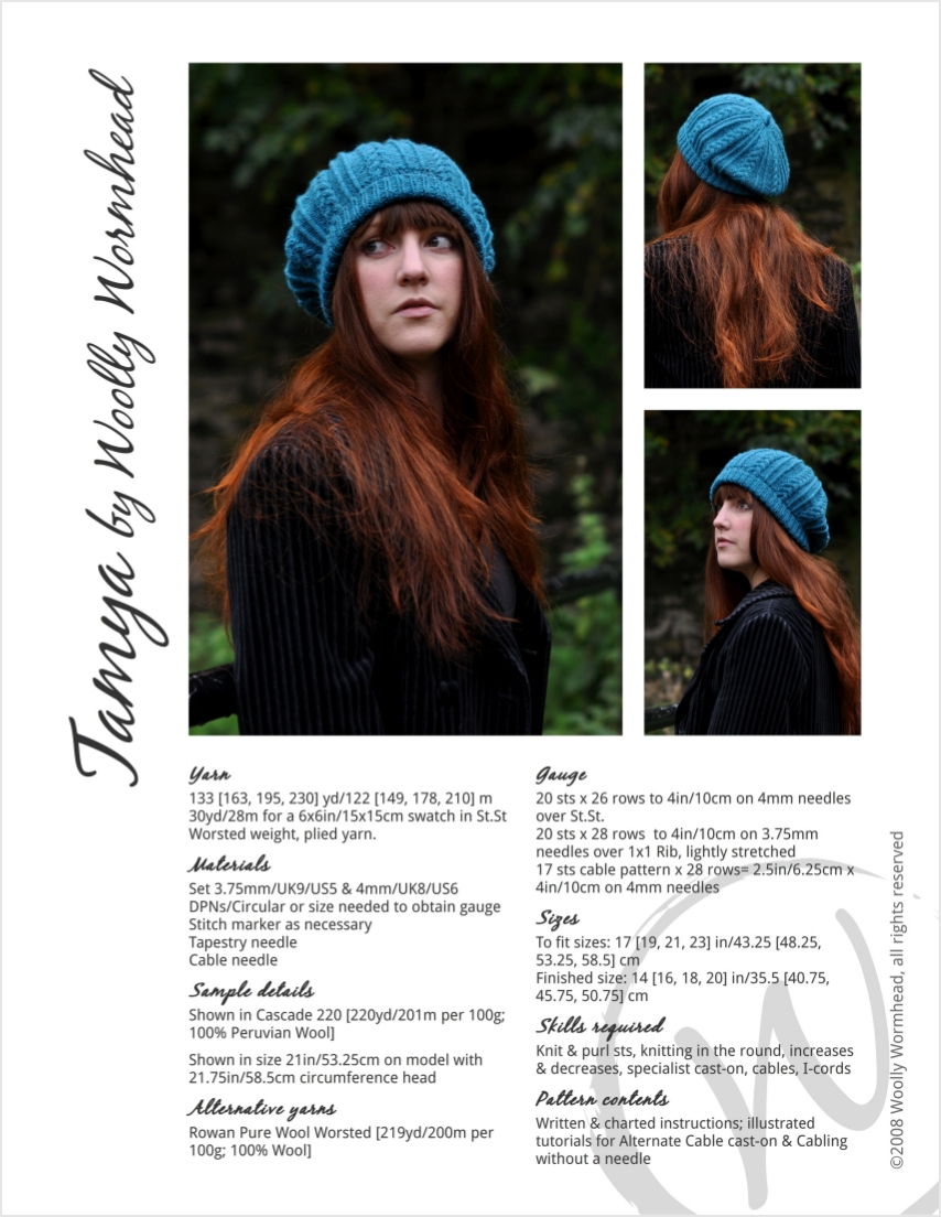 Tamya cable beret knitting pattern