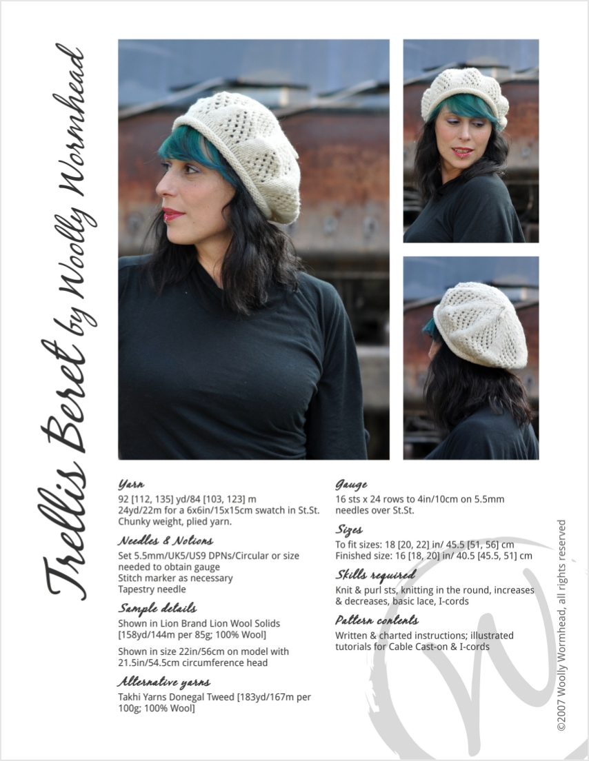 Trellis Beret hand knitting pattern