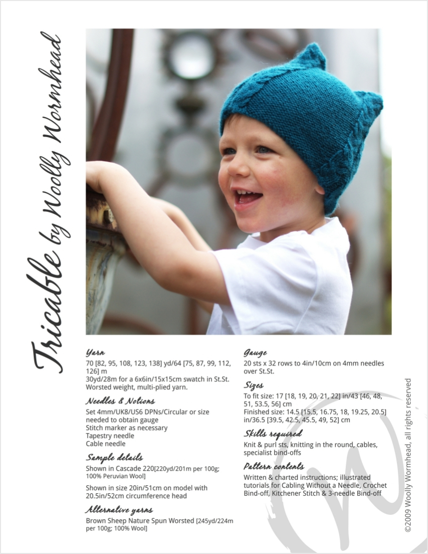 Tricable cable Hat knitting pattern for all ages