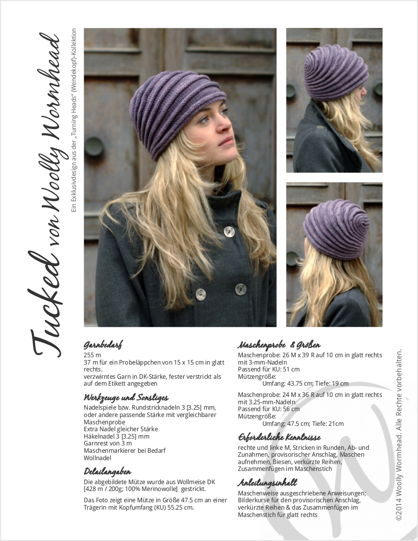 Tucked sculptural Hat hand knitting pattern