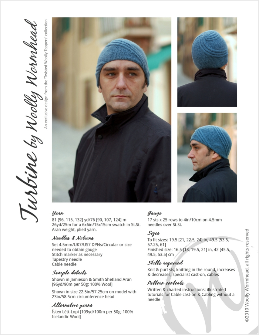 Turbine spiral cable beanie knitting pattern