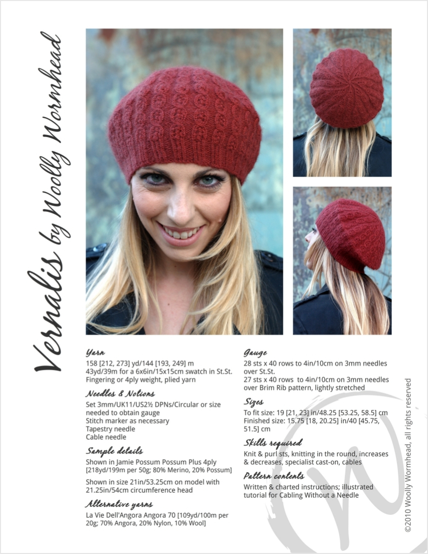 Vernalis lace beret knitting pattern