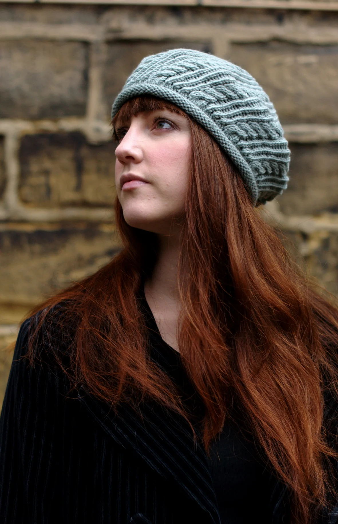 Wickery bias cable beret knitting pattern