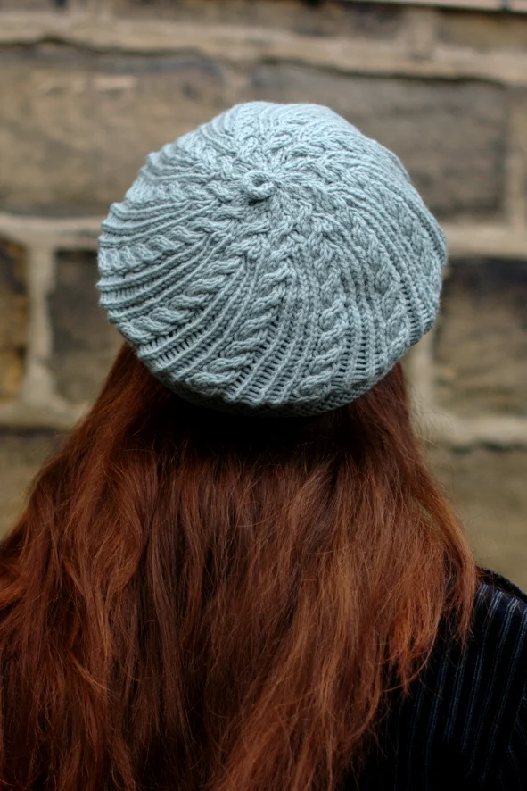 Wickery bias cable beret knitting pattern