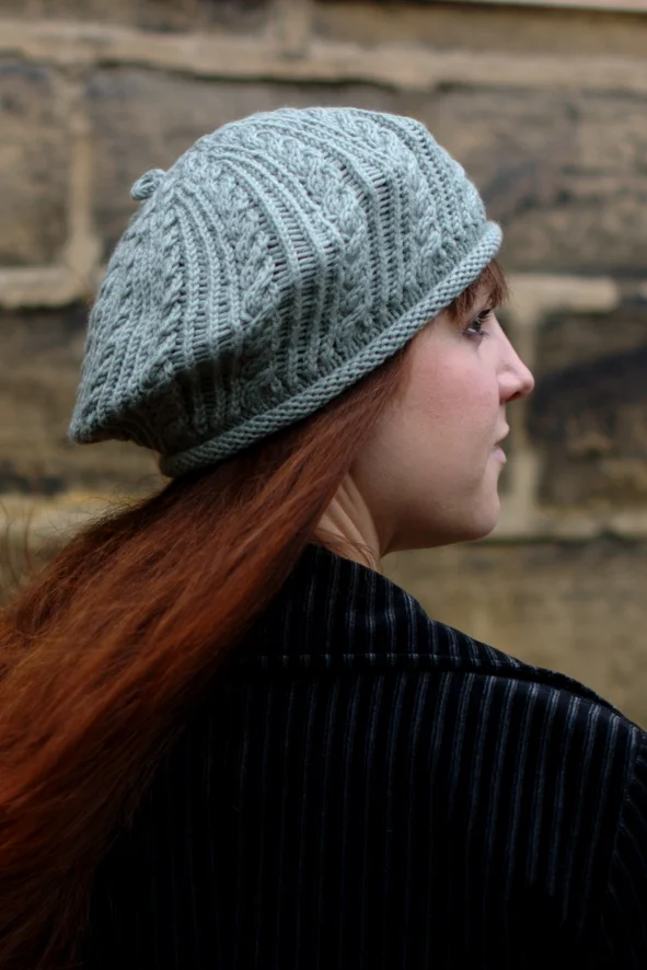 Wickery bias cable beret knitting pattern