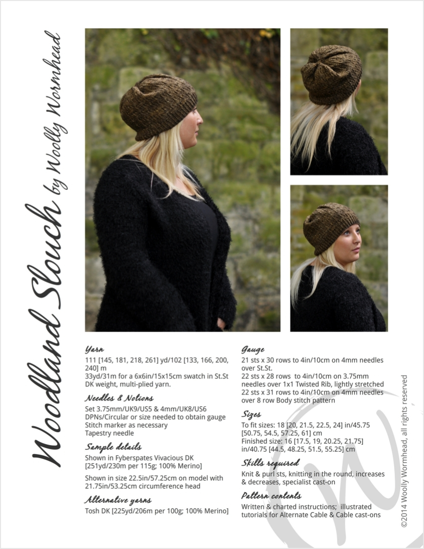 Woodland Slouch textured Hat knitting pattern