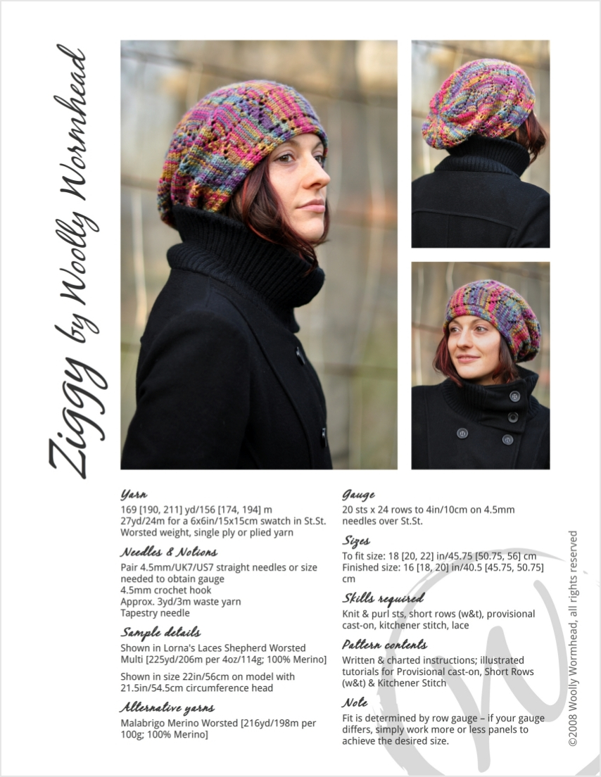 Ziggy sideways knit lace Hat pattern for hand dyed yarns