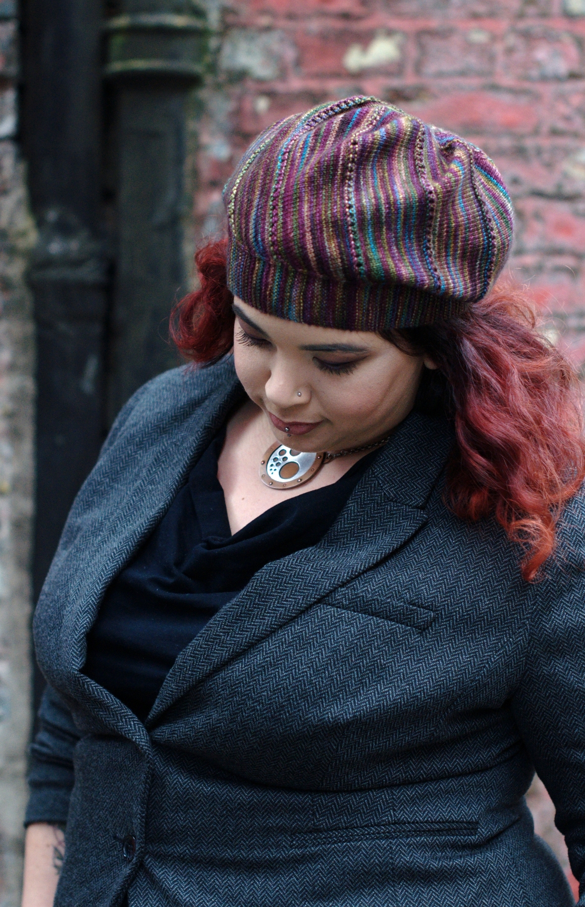 Lamitra bias sideways knit Hat pattern for hand dyed yarns