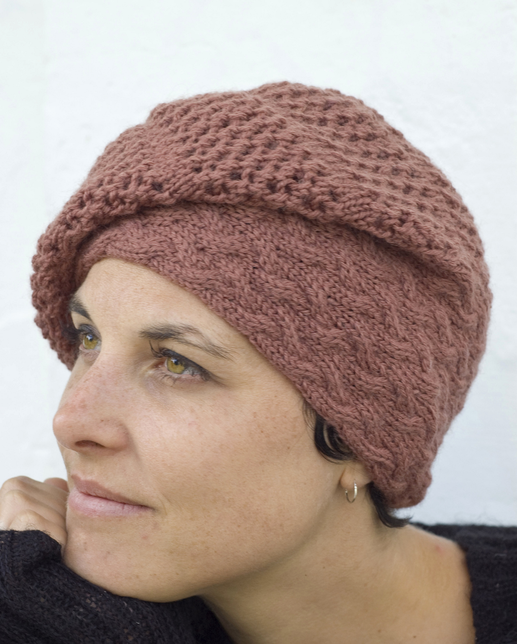 Strudel sideways knit cable and lace slouchy Hat pattern