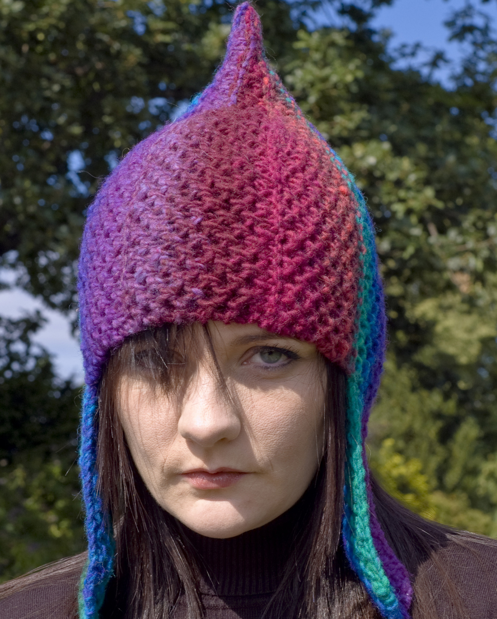 Rainbow Warrior sideways knit pixie chullo Hat pattern