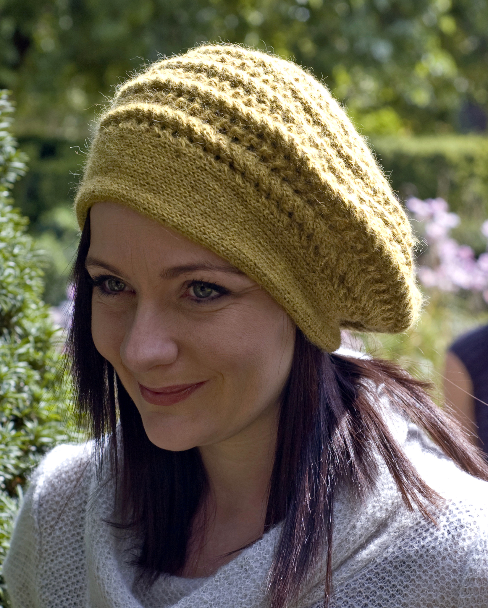 Enroule sideways knit cable and lace beret pattern