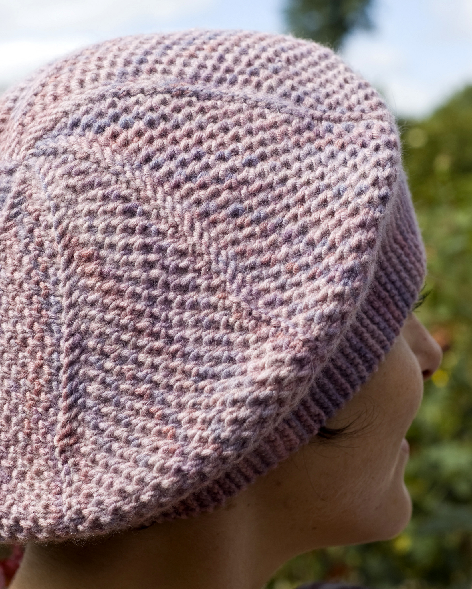 Curlicue sideways knit brioche beret pattern