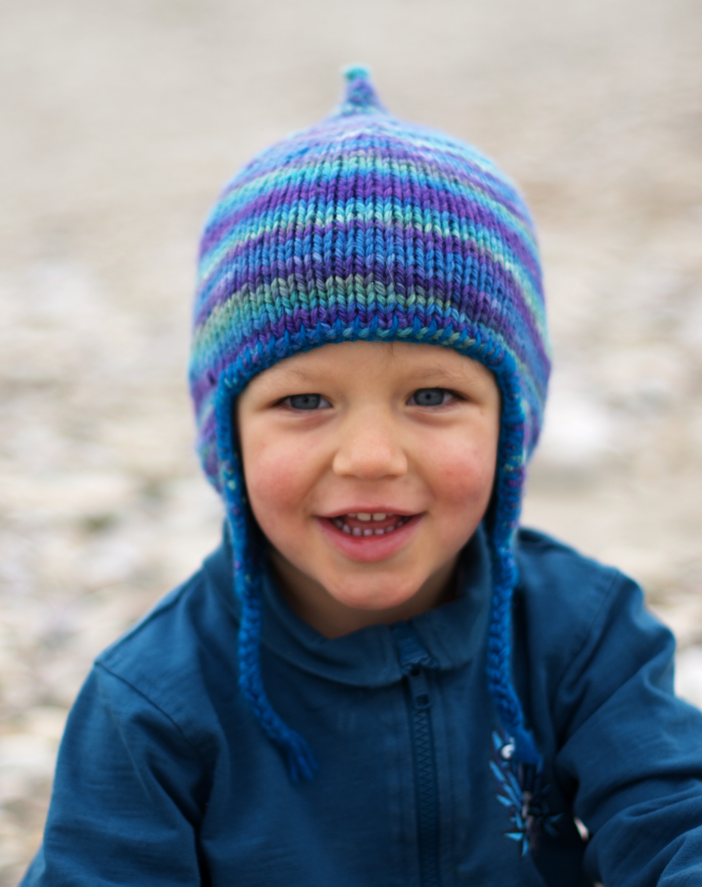 Bimple childs chullo pixie Hat knitting pattern for variegated yarn