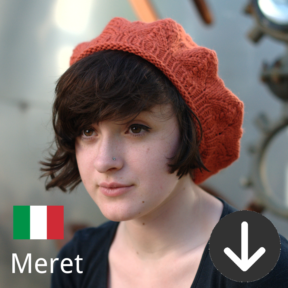 free Meret lace beret knitting pattern in Italian